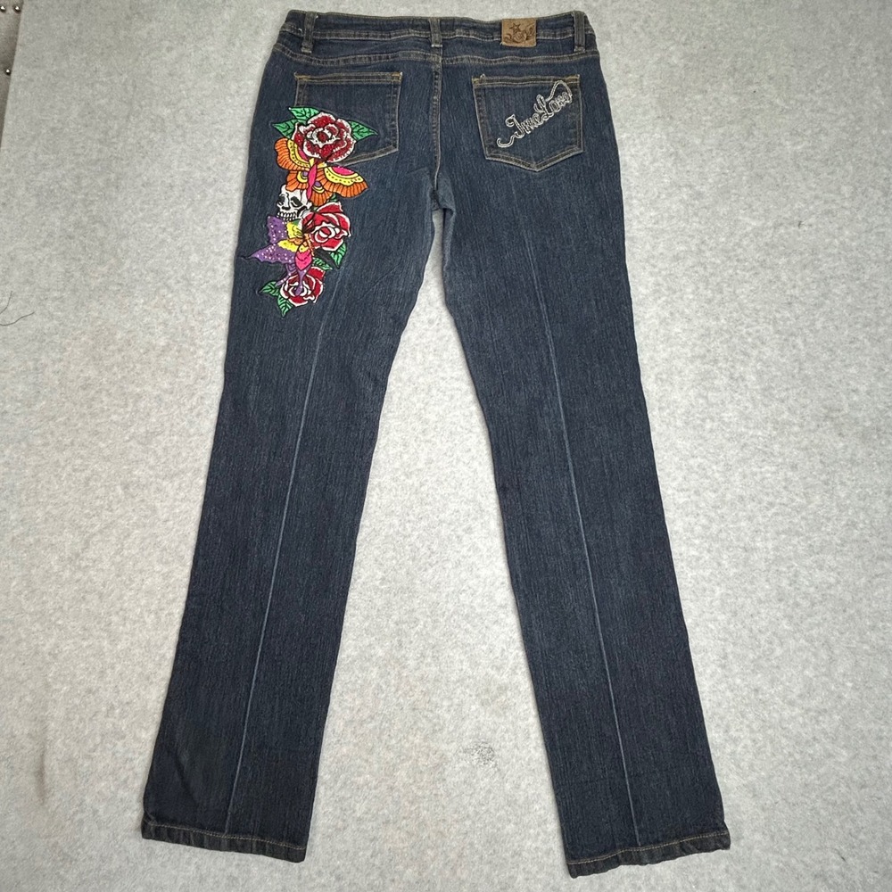 Soho Babe Embroidered‎ Jeans Womens 9  Skull Butterfly Floral Denim Pants Hardy